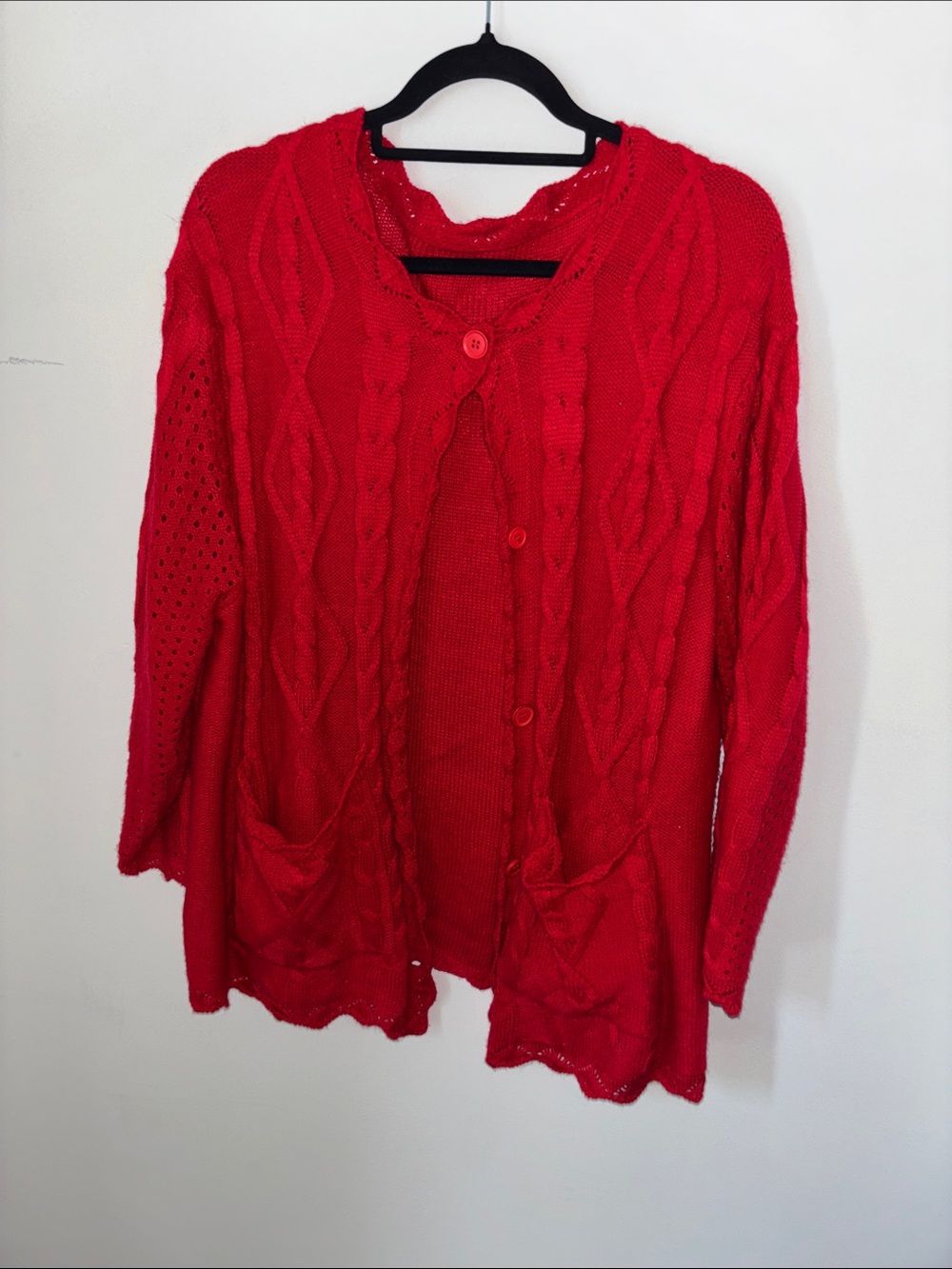 Red Cable-Knit Button Cardigan Sweater, sz 4X